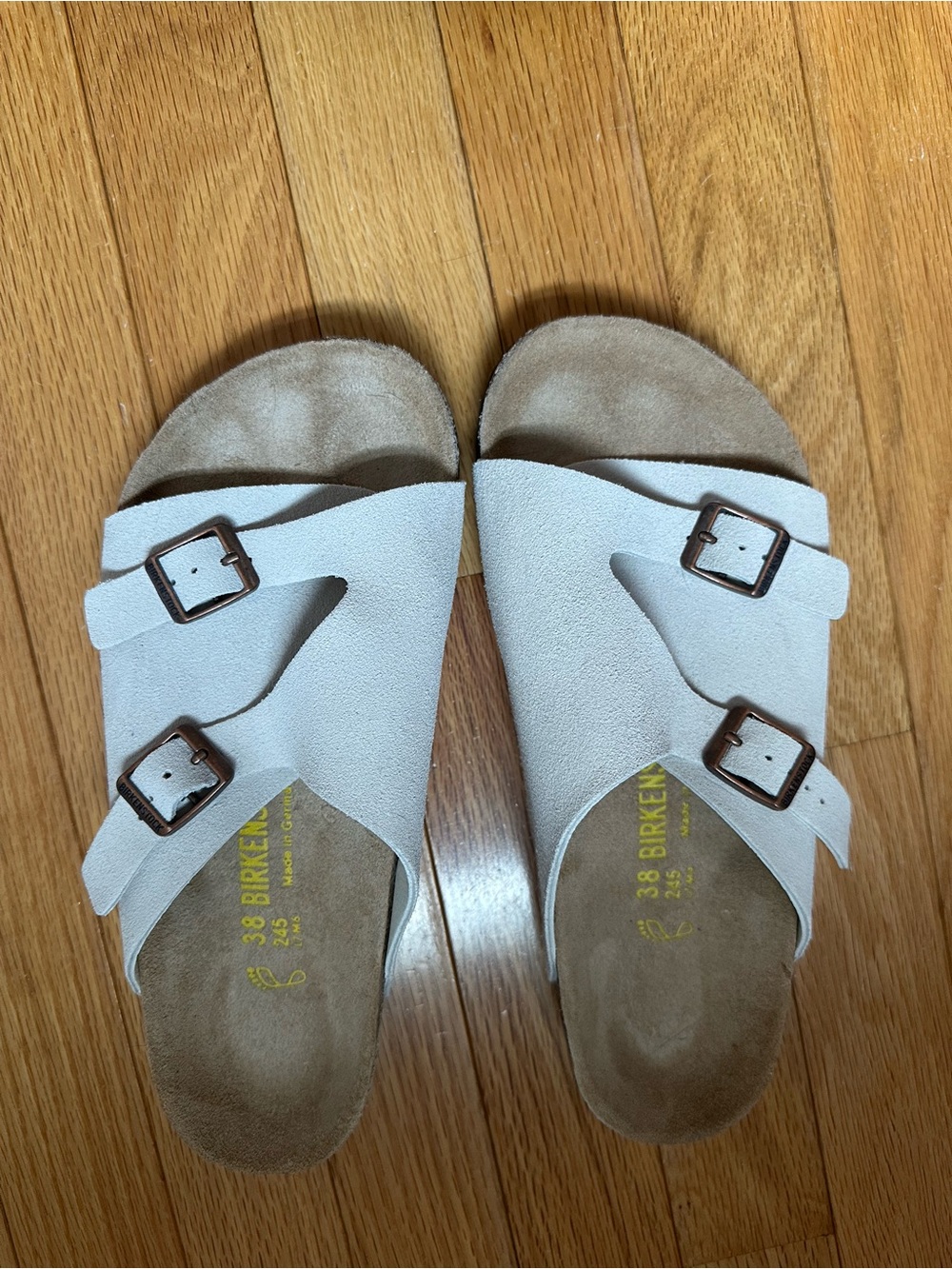 Birkenstock women Two-Strap Suede Sandals - Light Beige